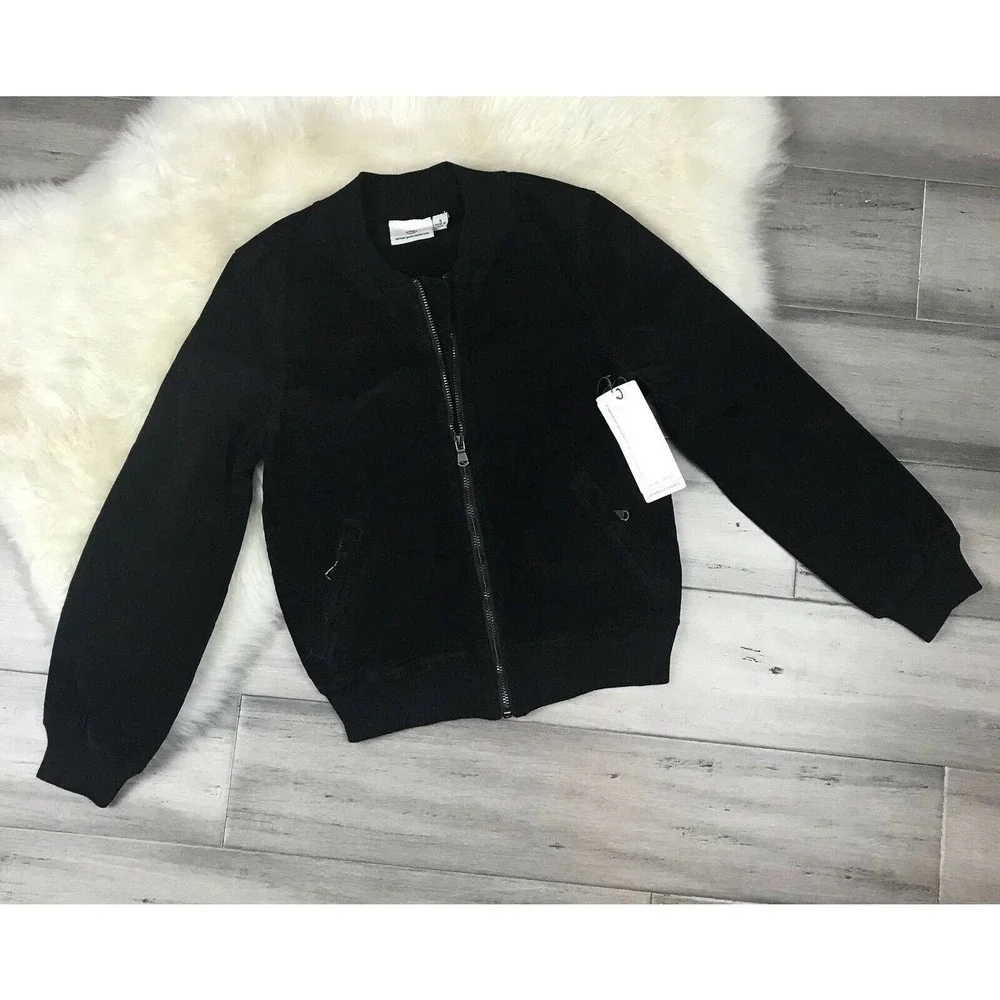 NWT AG Adriano Goldschmied Girls Bomber Jacket Black Plush S